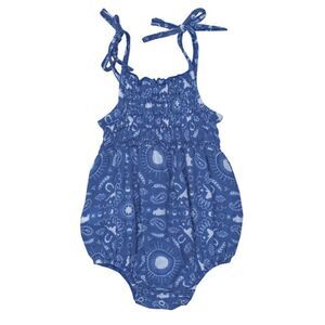 Angel Dear Tie Strap Smocked Bubble Sunsuit, Bandana Navy Size 6-12 Months NWT